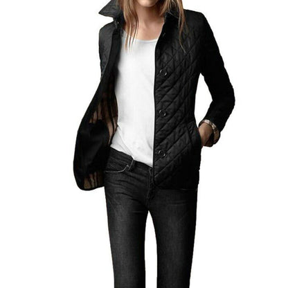 Women's Quilted Button-Up Jacket for Autumn and Winter
