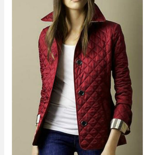 Women's Quilted Button-Up Jacket for Autumn and Winter