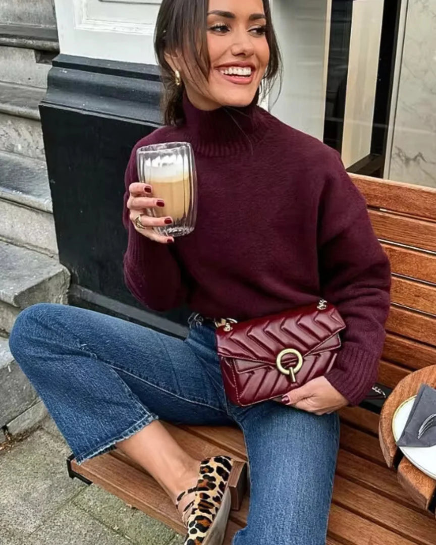 Women's Relaxed Roll-Neck Sweater Soft Knit