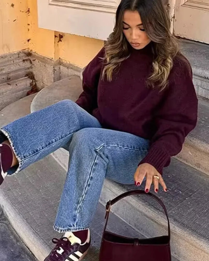 Women's Relaxed Roll-Neck Sweater Soft Knit