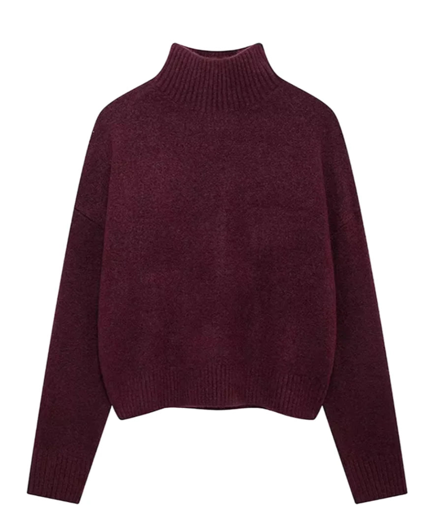 Women's Relaxed Roll-Neck Sweater Soft Knit