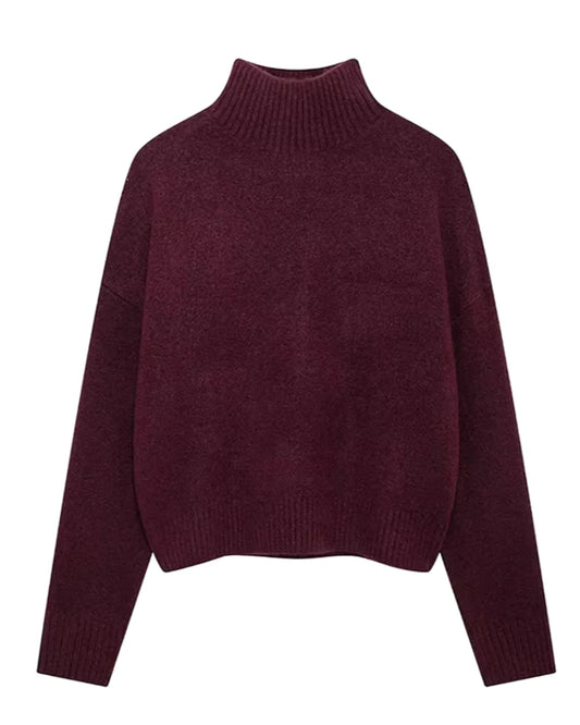 Women's Relaxed Roll-Neck Sweater Soft Knit