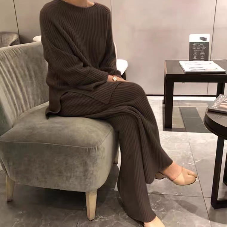 Women's Ribbed Knit Loungewear Set - Cozy Two-Piece Lounge Wear