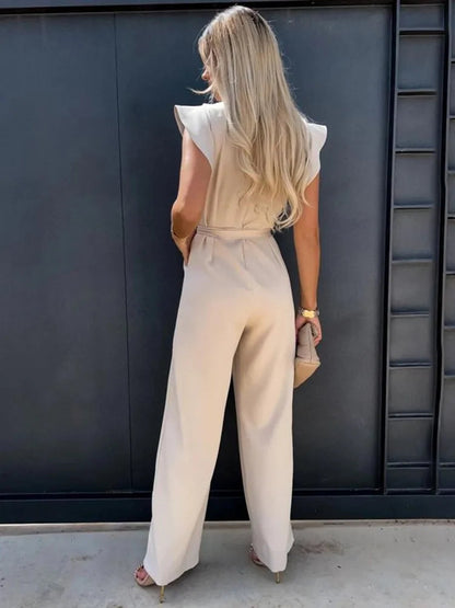 Women's Ruffle Sleeve Jumpsuit with Belt