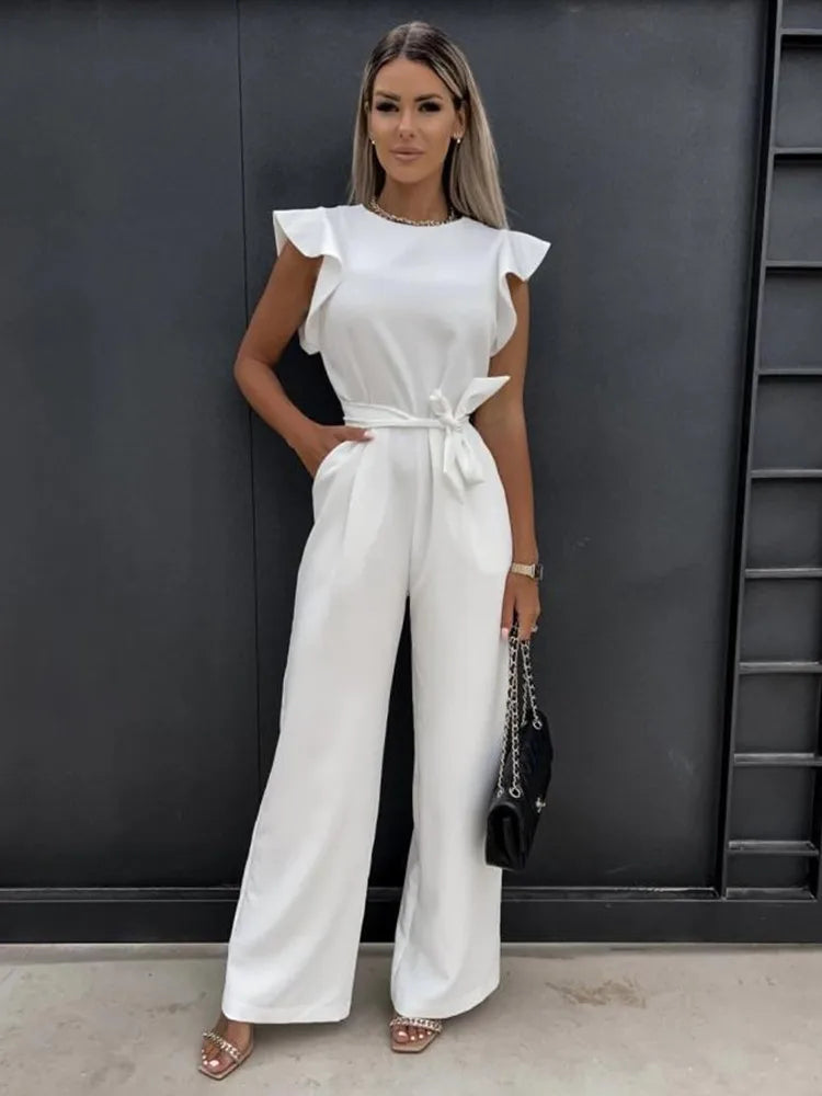 Women's Ruffle Sleeve Jumpsuit with Belt
