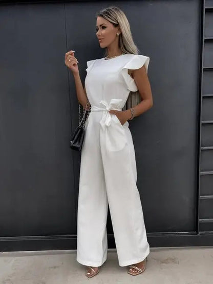 Women's Ruffle Sleeve Jumpsuit with Belt