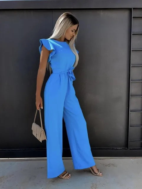 Women's Ruffle Sleeve Jumpsuit with Belt