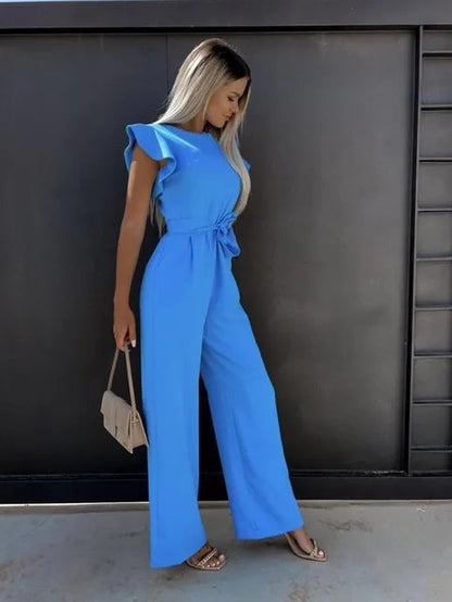Women's Ruffle Sleeve Jumpsuit with Belt