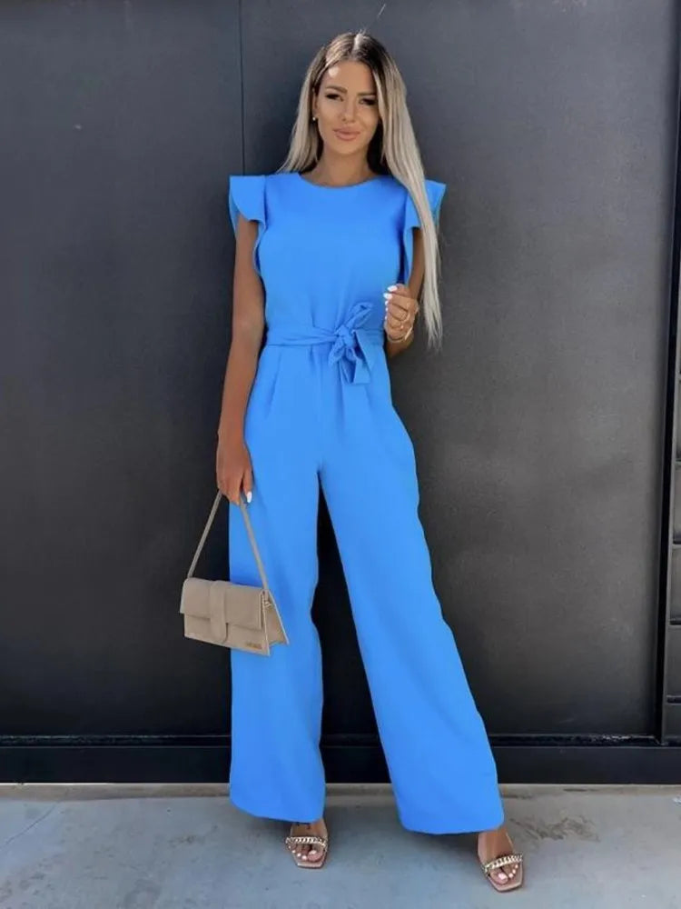 Women's Ruffle Sleeve Jumpsuit with Belt