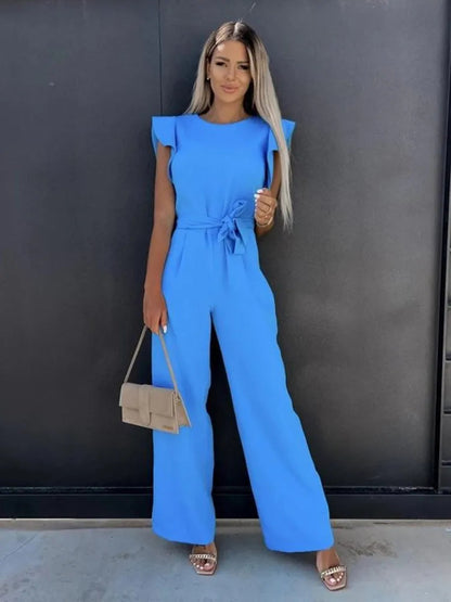 Women's Ruffle Sleeve Jumpsuit with Belt