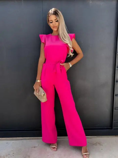 Women's Ruffle Sleeve Jumpsuit with Belt