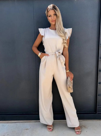 Women's Ruffle Sleeve Jumpsuit with Belt