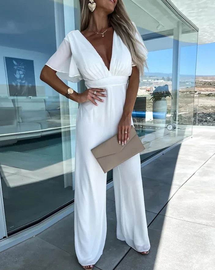 Women's Ruffle Sleeve Wide Leg Jumpsuit