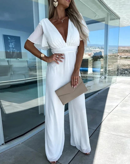 Women's Ruffle Sleeve Wide Leg Jumpsuit