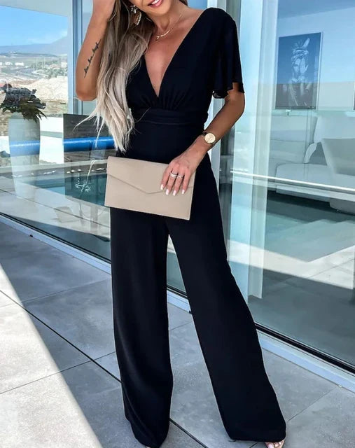 Women's Ruffle Sleeve Wide Leg Jumpsuit