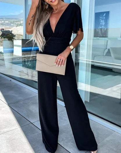 Women's Ruffle Sleeve Wide Leg Jumpsuit