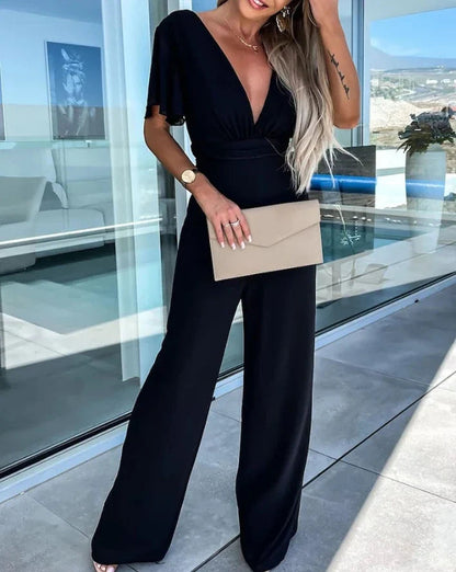Women's Ruffle Sleeve Wide Leg Jumpsuit
