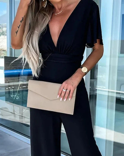 Women's Ruffle Sleeve Wide Leg Jumpsuit