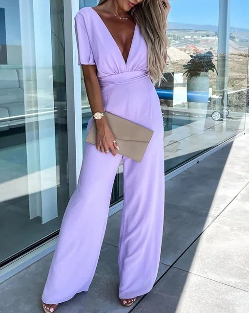 Women's Ruffle Sleeve Wide Leg Jumpsuit