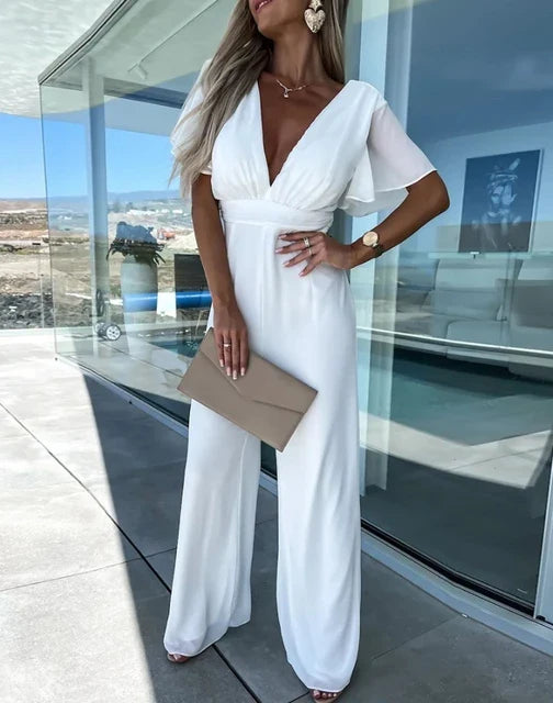 Women's Ruffle Sleeve Wide Leg Jumpsuit