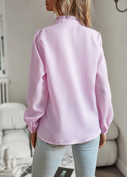 Women's Ruffled Button-Up Blouse - Long Sleeve Tops