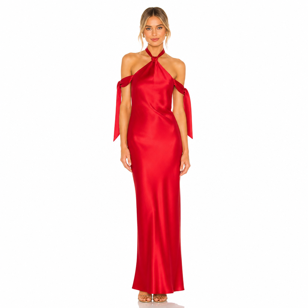 Women's Satin Halter Maxi Dress