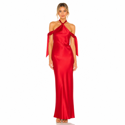 Women's Satin Halter Maxi Dress