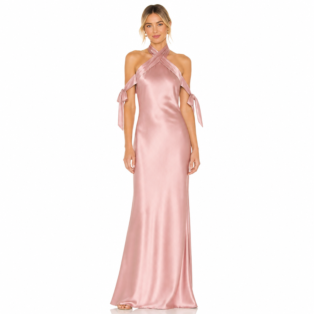 Women's Satin Halter Maxi Dress