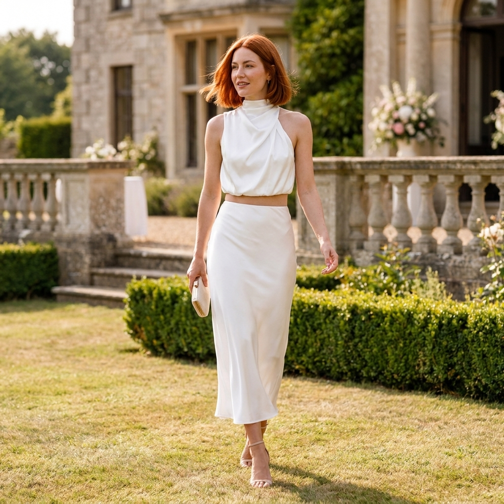 Women's Satin Halterneck Maxi Two-Piece Set
