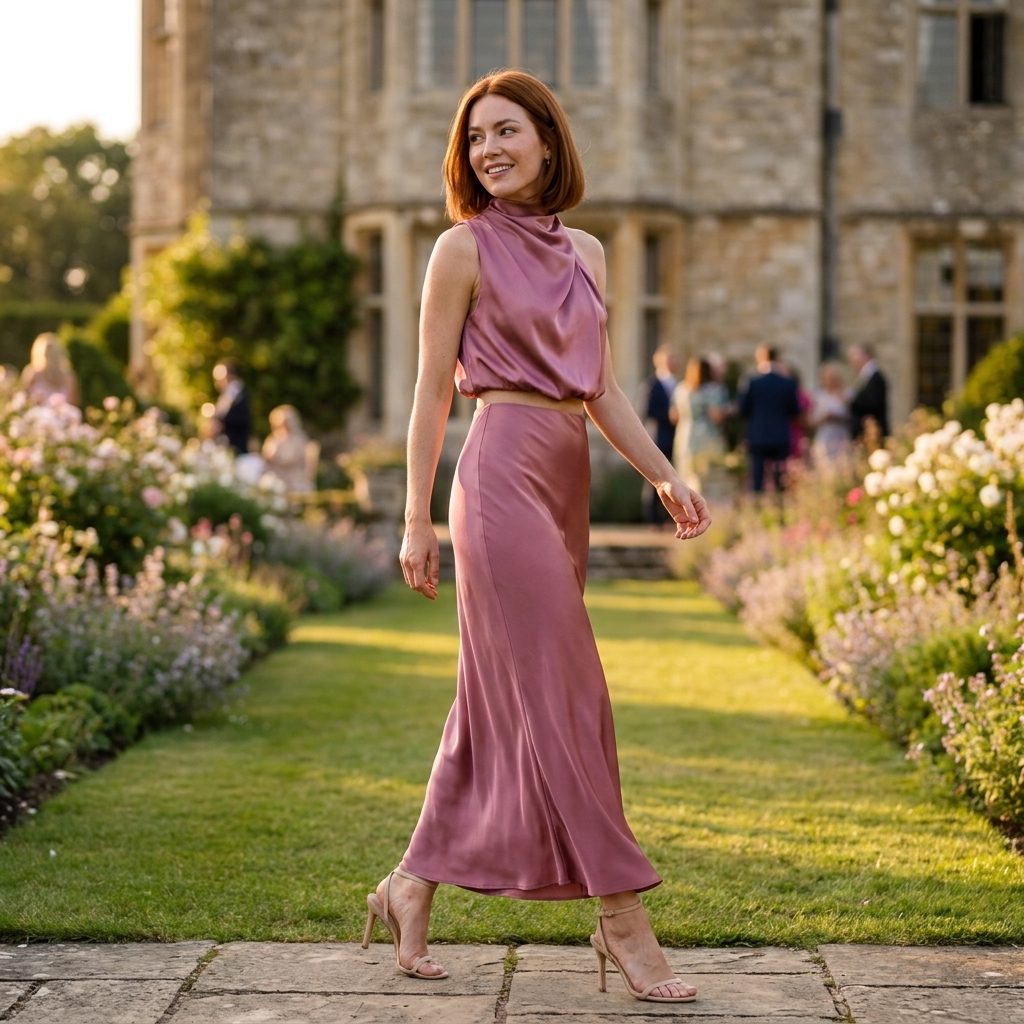 Women's Satin Halterneck Maxi Two-Piece Set