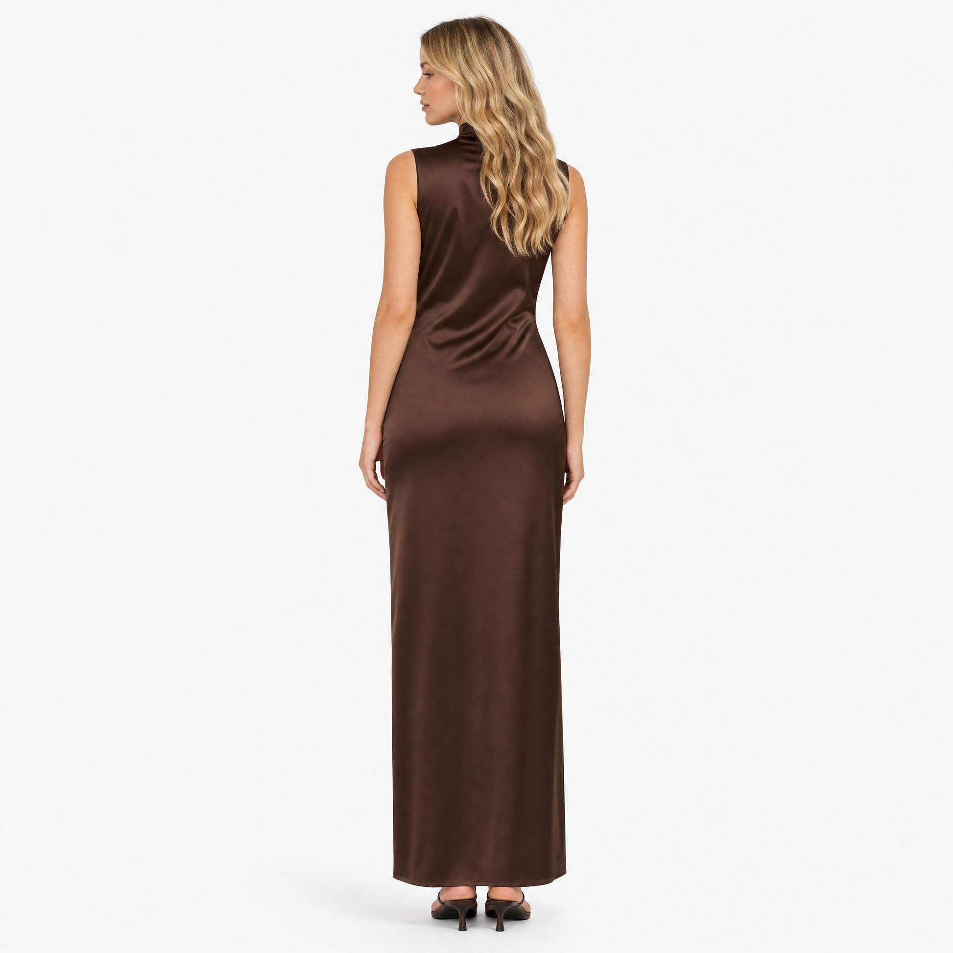 Women's Satin High-Neck Maxi Dress