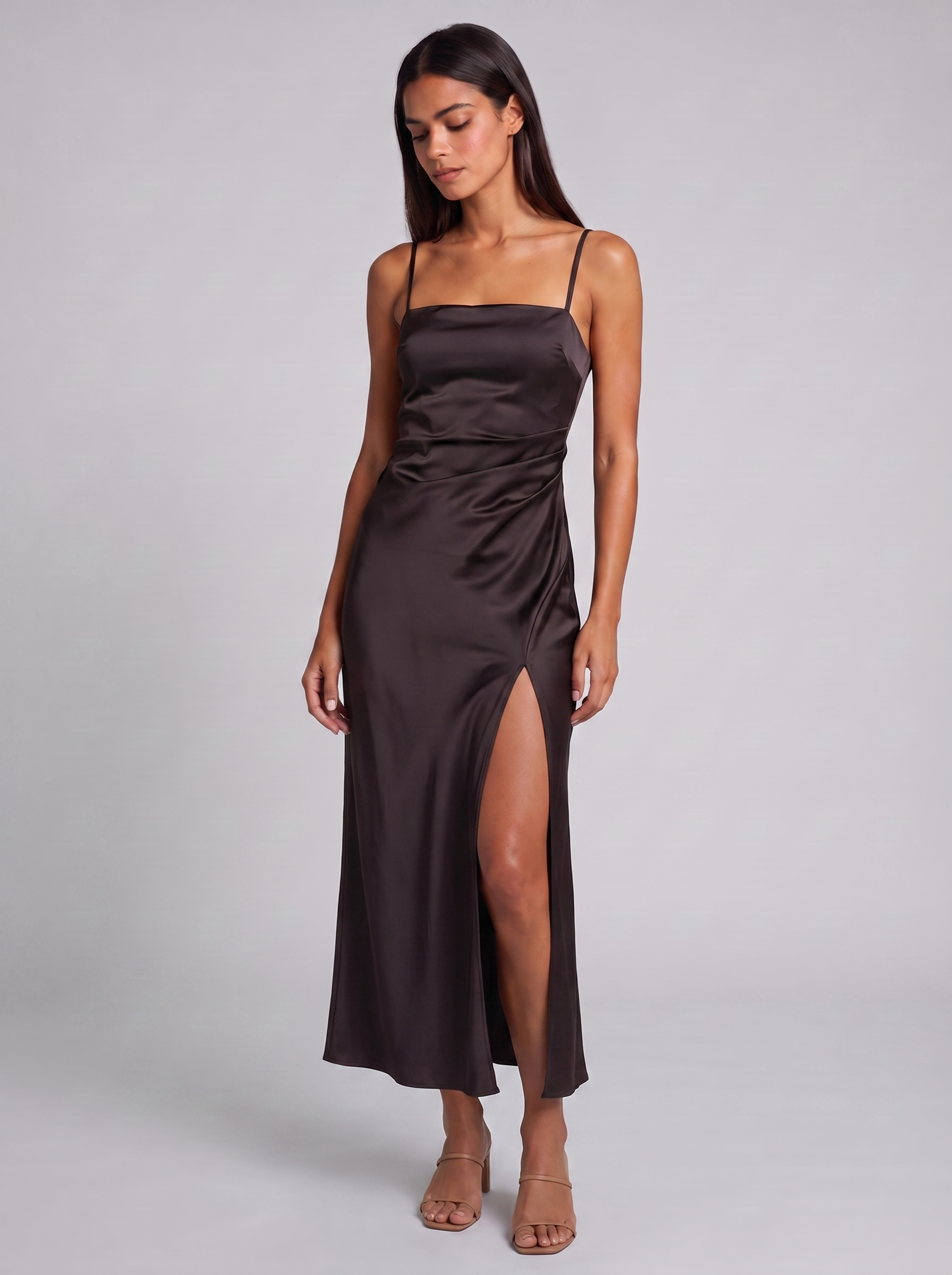 Women's Satin Maxi Dress with Spaghetti Straps