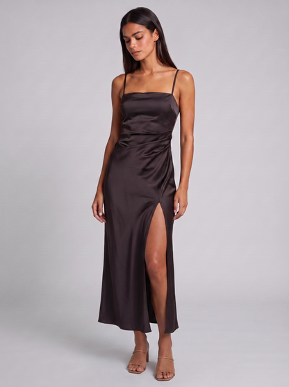 Women's Satin Maxi Dress with Spaghetti Straps
