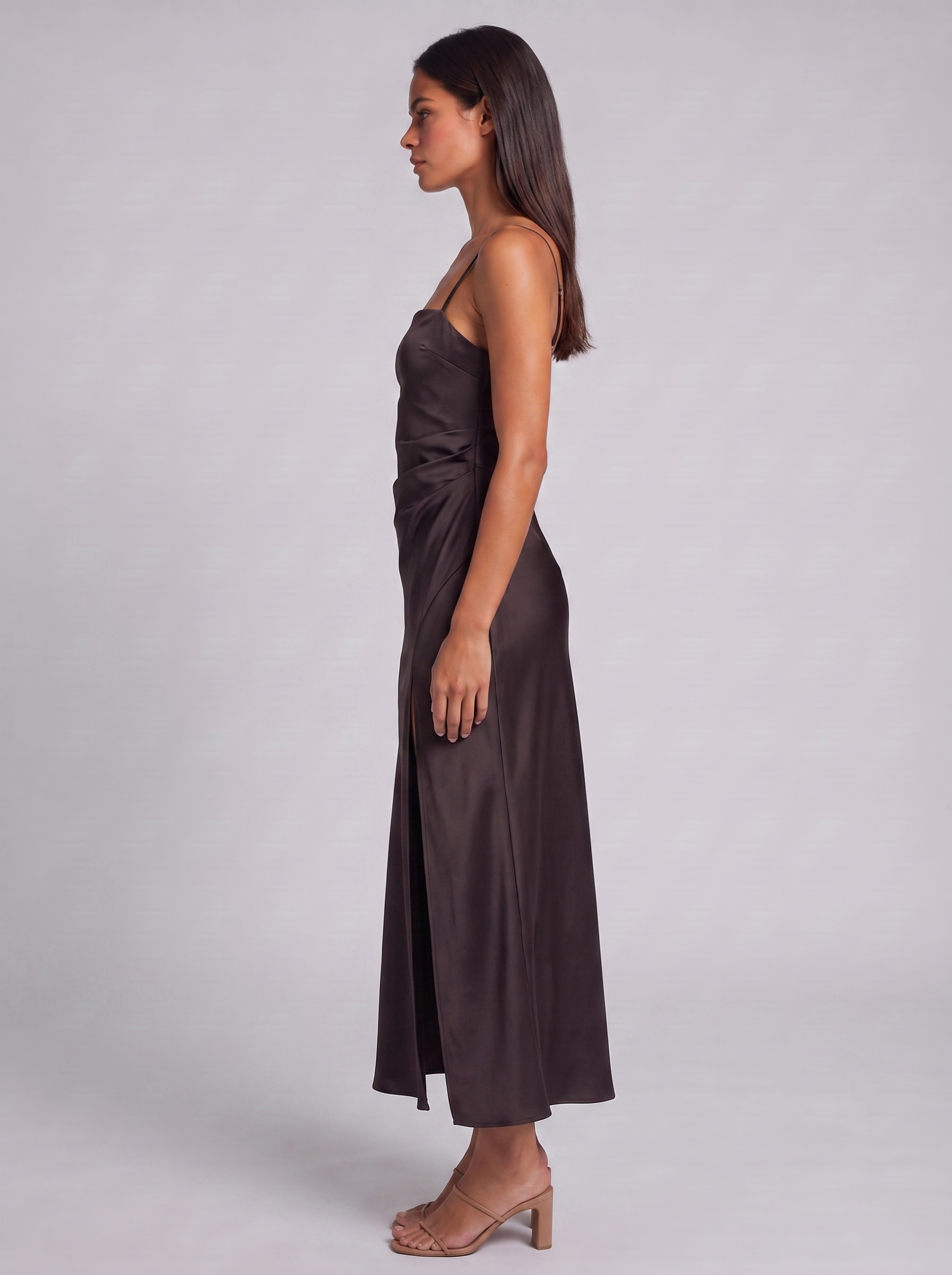 Women's Satin Maxi Dress with Spaghetti Straps