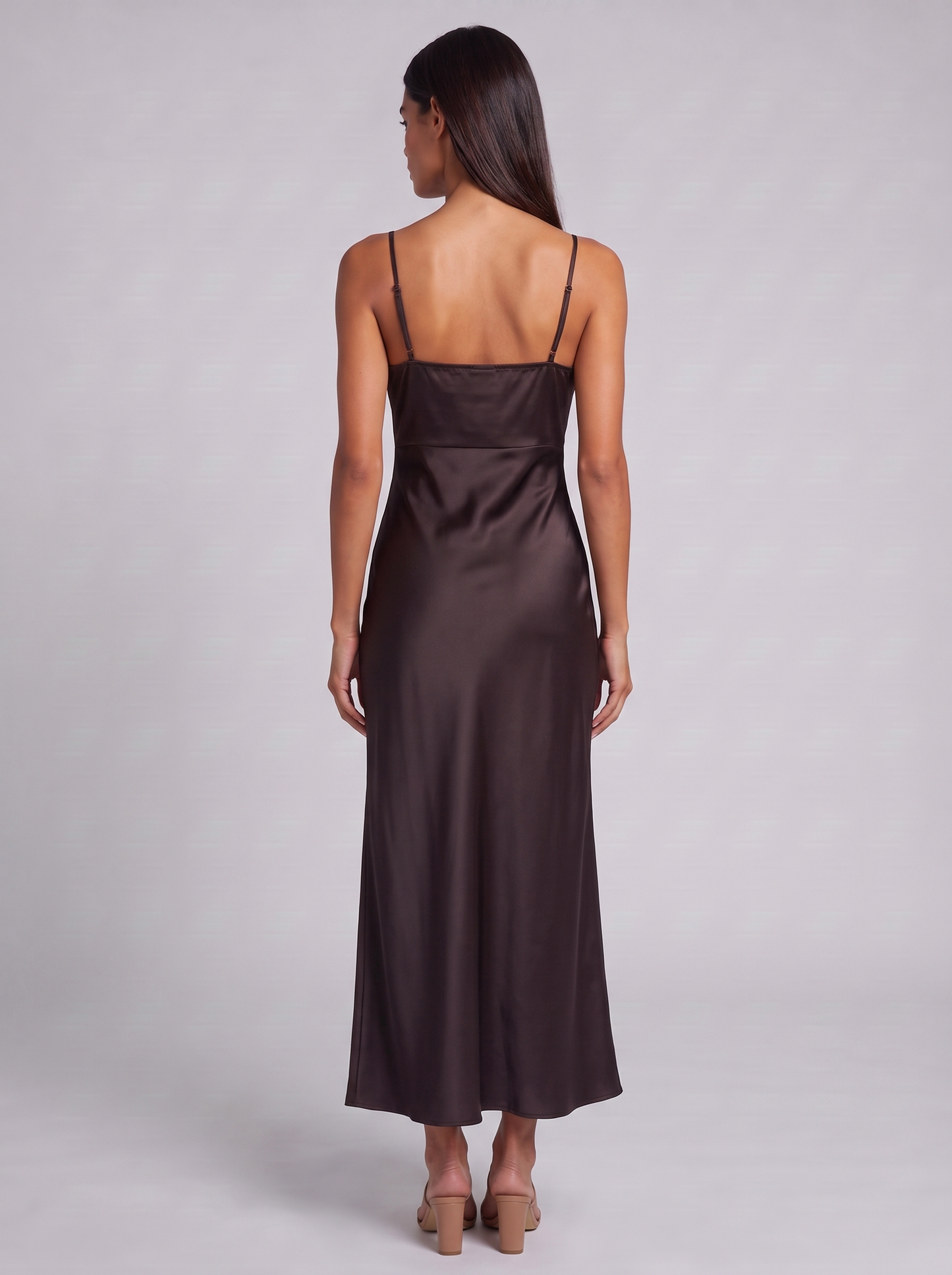 Women's Satin Maxi Dress with Spaghetti Straps