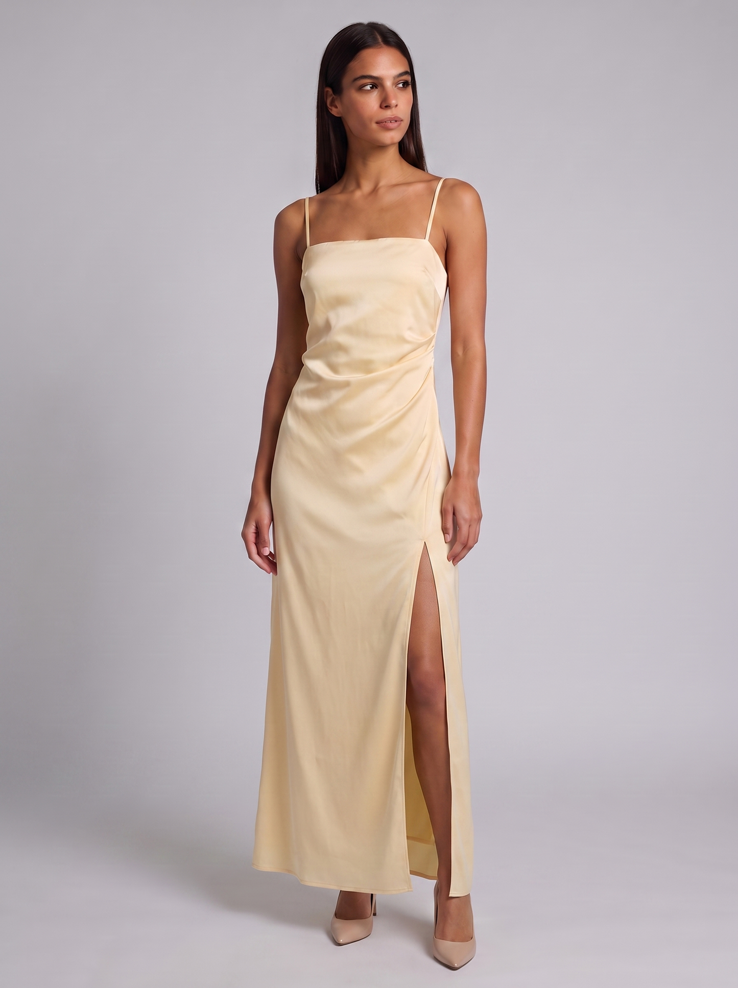 Women's Satin Maxi Dress with Spaghetti Straps
