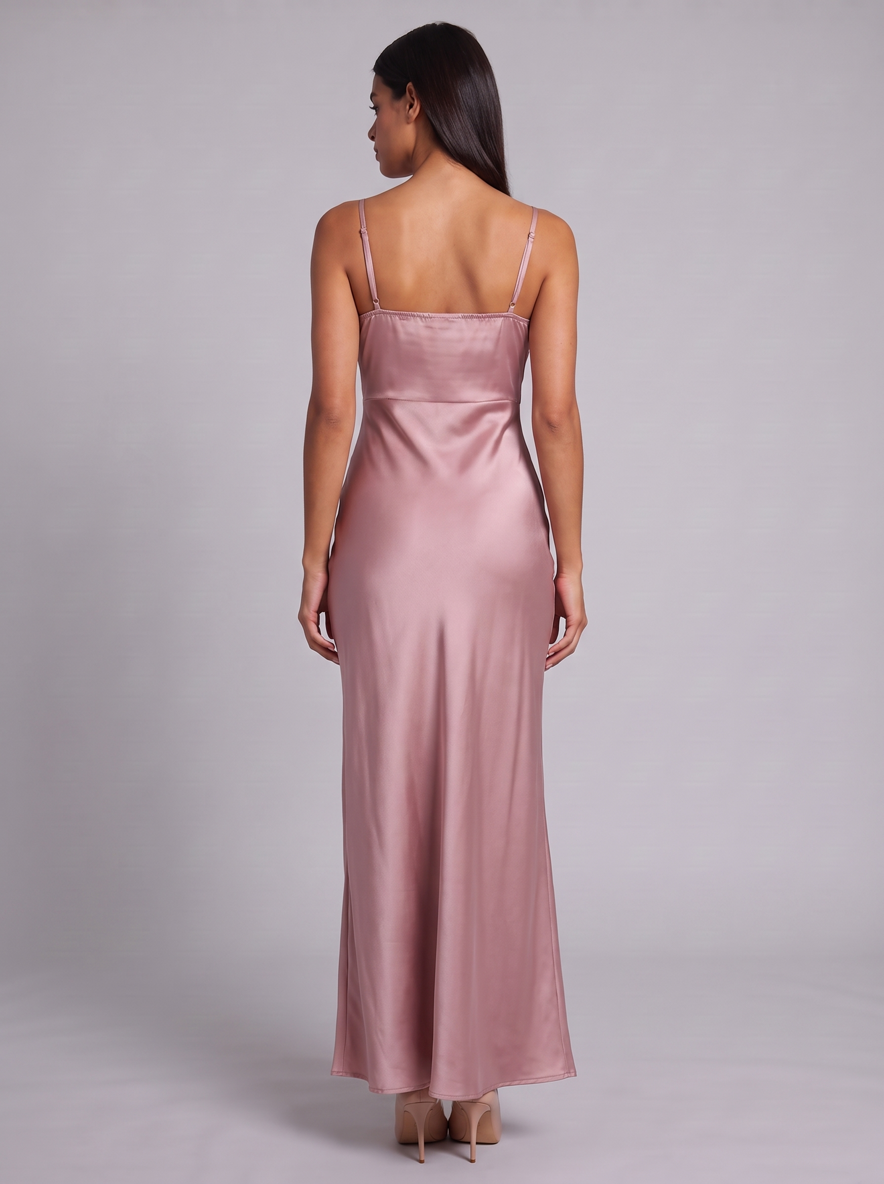 Women's Satin Maxi Dress with Spaghetti Straps