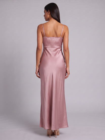 Women's Satin Maxi Dress with Spaghetti Straps