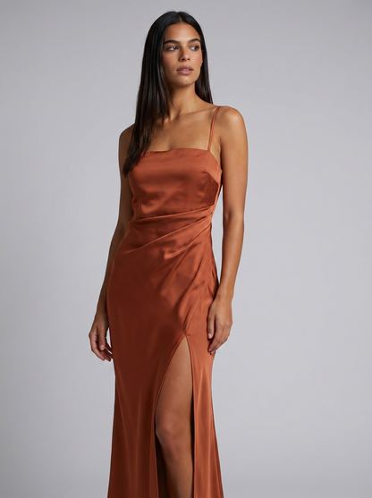 Women's Satin Maxi Dress with Spaghetti Straps
