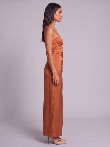 Women's Satin Maxi Dress with Spaghetti Straps
