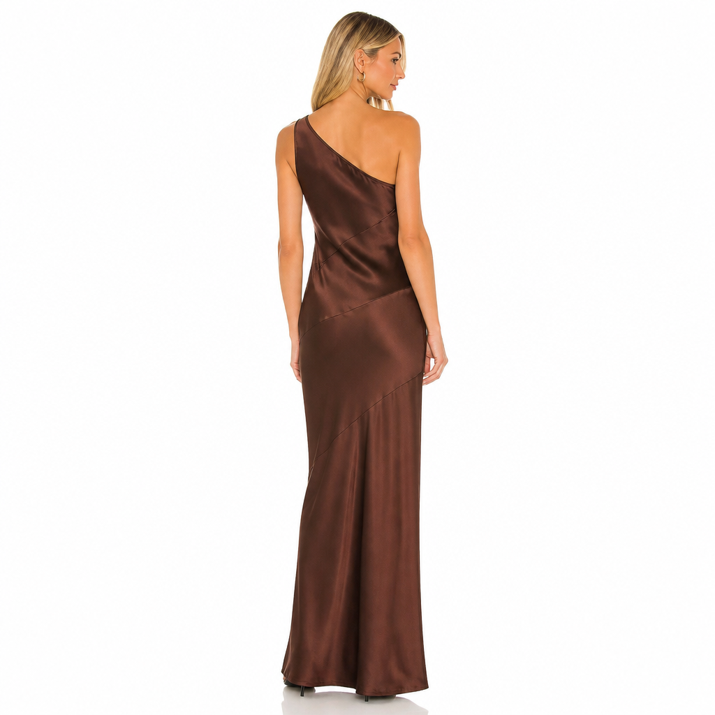 Women's Satin One-Shoulder Maxi Dress