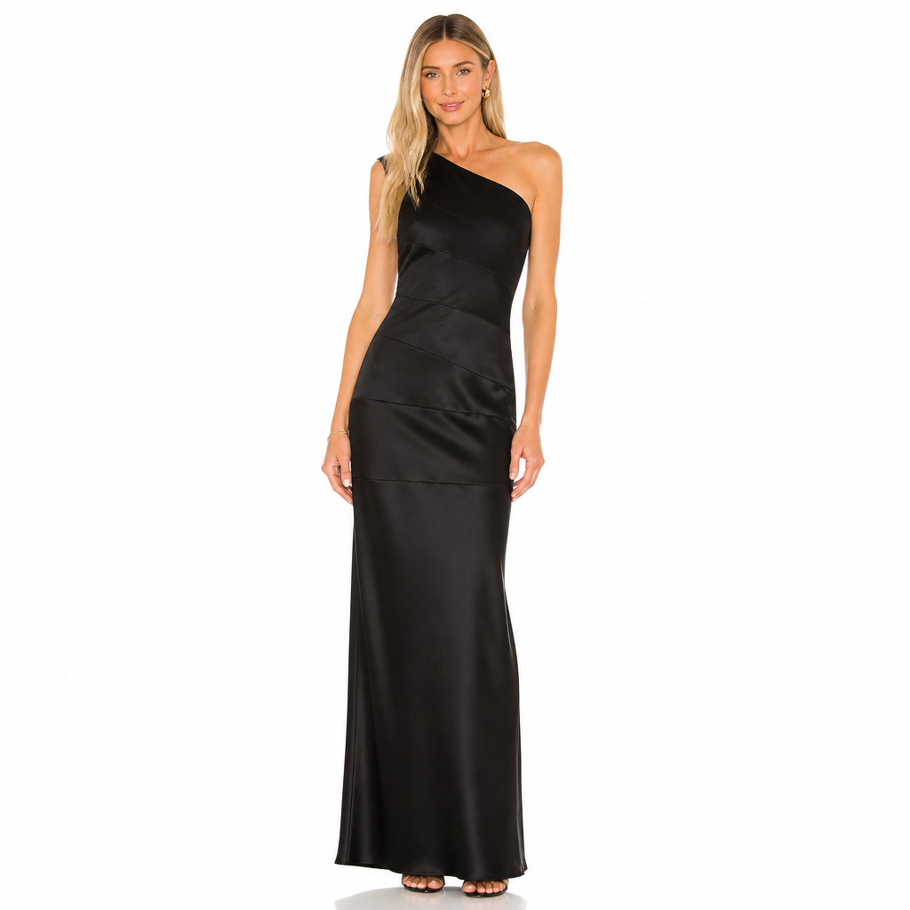 Women's Satin One-Shoulder Maxi Dress