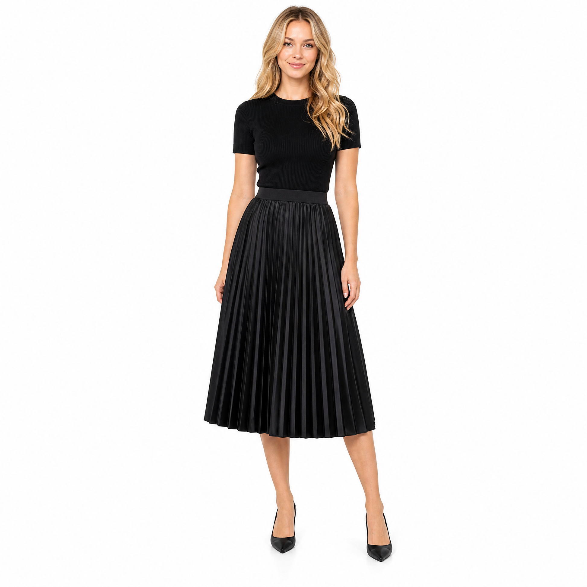 Women's Satin Pleated A-Line Midi Skirt