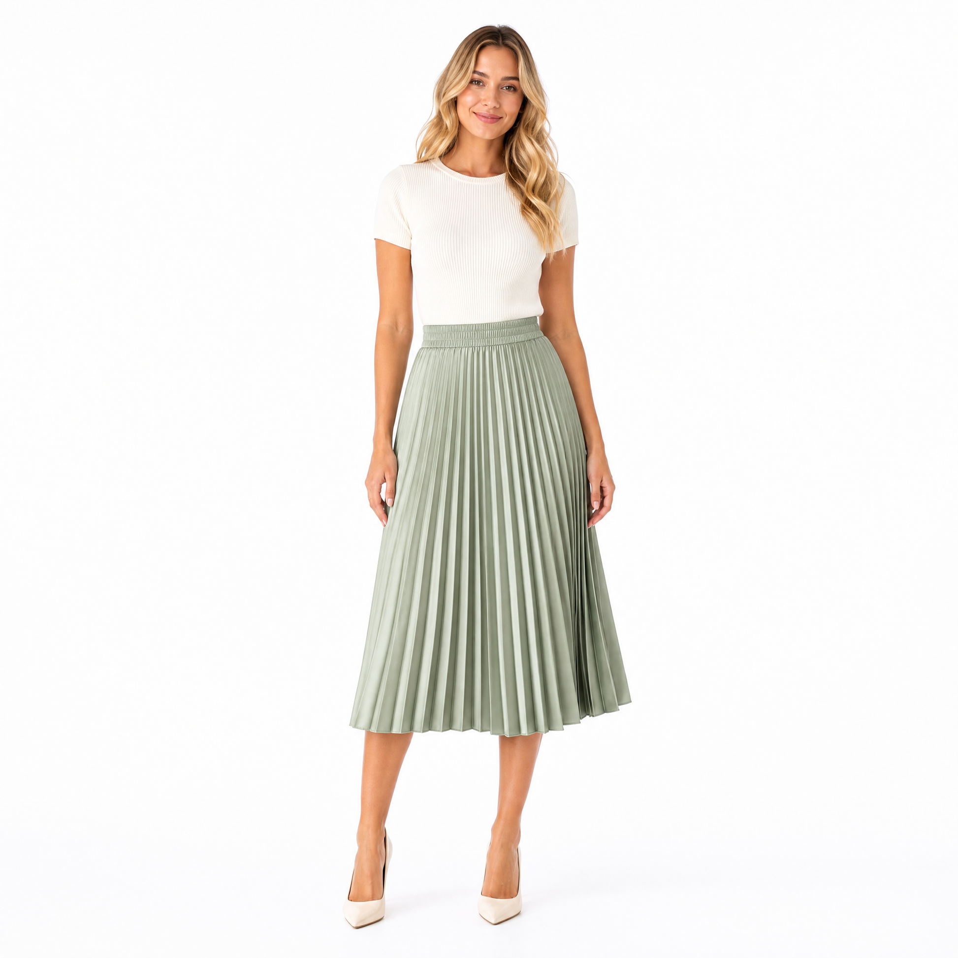 Women's Satin Pleated A-Line Midi Skirt