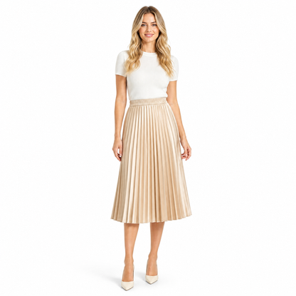 Women's Satin Pleated A-Line Midi Skirt
