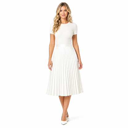 Women's Satin Pleated A-Line Midi Skirt