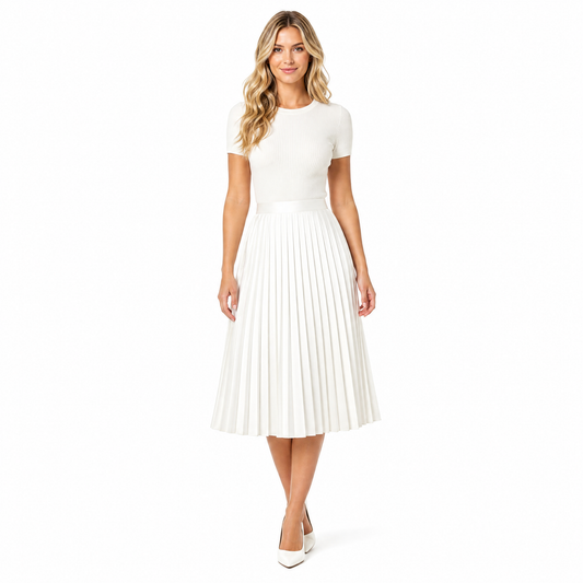 Women's Satin Pleated A-Line Midi Skirt