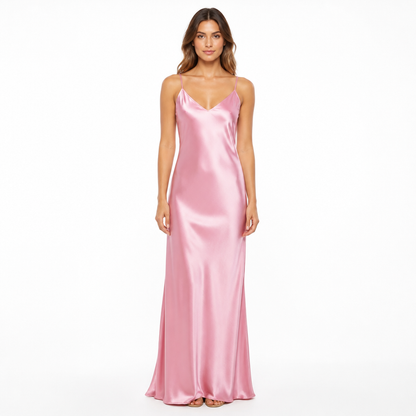 Women's Satin Slip Dress V-Neck Spaghetti-Strap