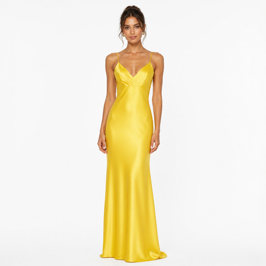 Women's Satin Slip Dress V-Neck Spaghetti-Strap