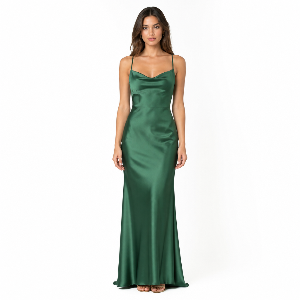 Women's Satin Spaghetti-Strap Maxi Dress